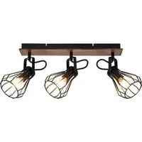 Kendan 3 Light Wire Shade Spotlight - Matt Black, Wood