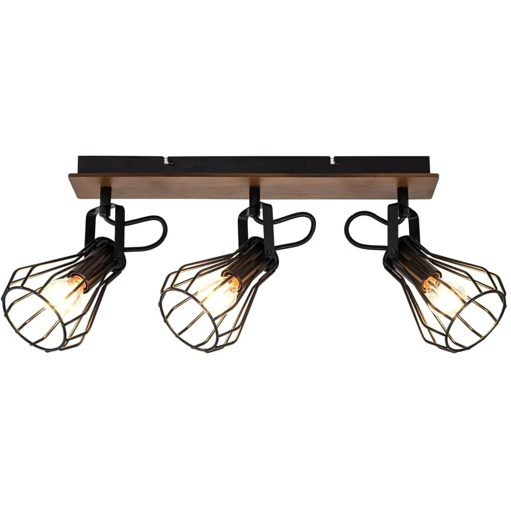Kendan 3 Light Wire Shade Spotlight - Matt Black, Wood image