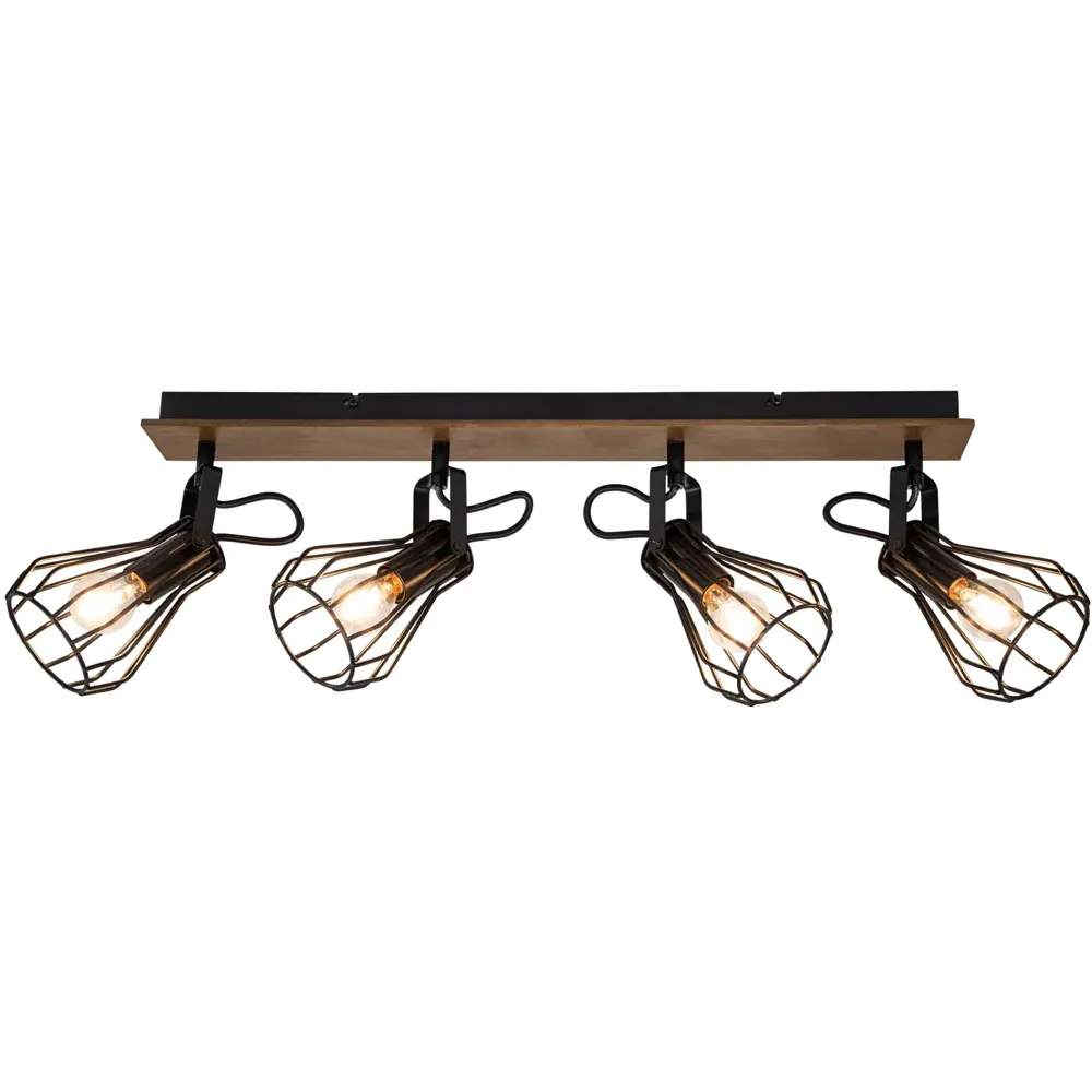 Kendan 4 Light Wire Shade Spotlight - Matt Black, Wood