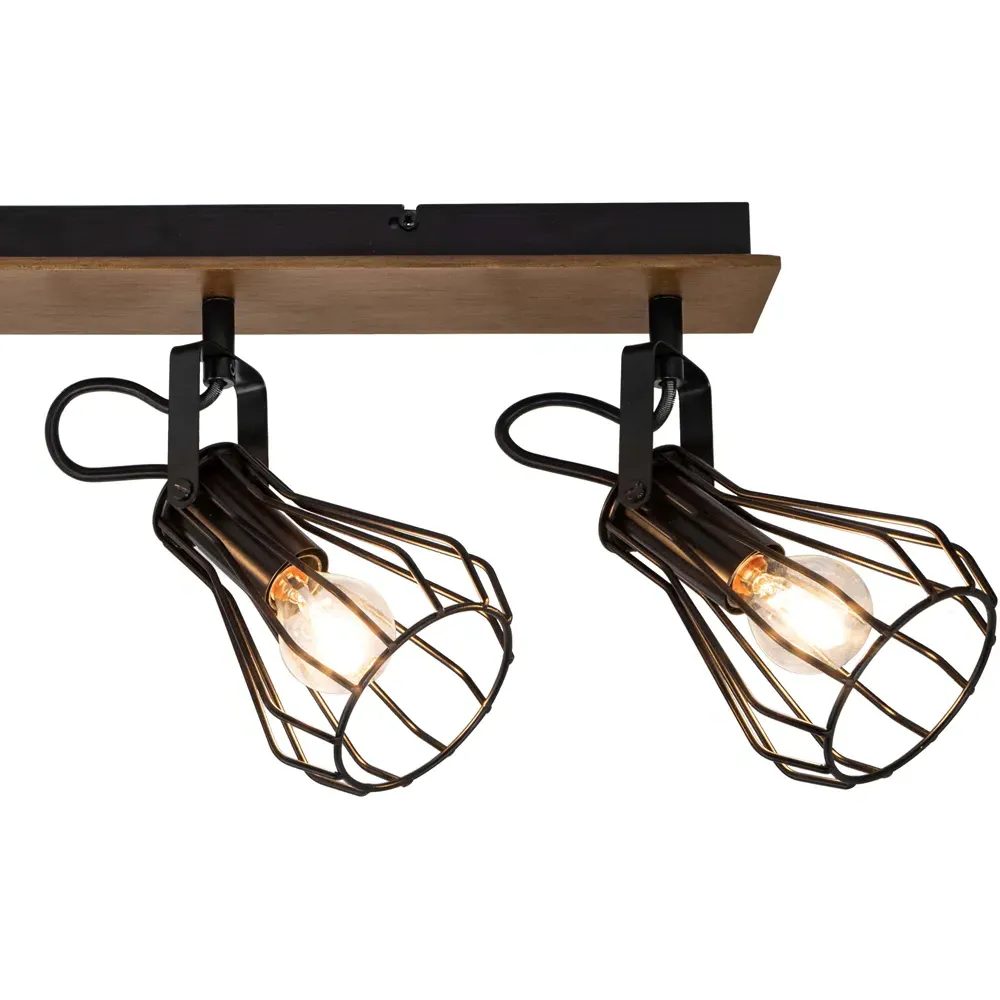 Kendan 4 Light Wire Shade Spotlight - Matt Black, Wood