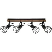 Kendan 4 Light Wire Shade Spotlight - Matt Black, Wood