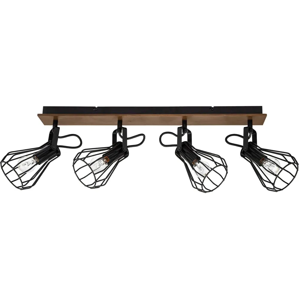 Kendan 4 Light Wire Shade Spotlight - Matt Black, Wood