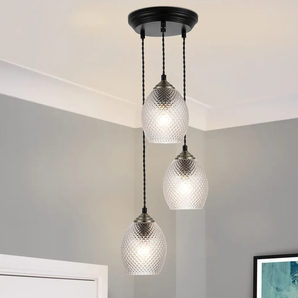 Lorne 3 Light Cluster Pendant Light - Black, Glass