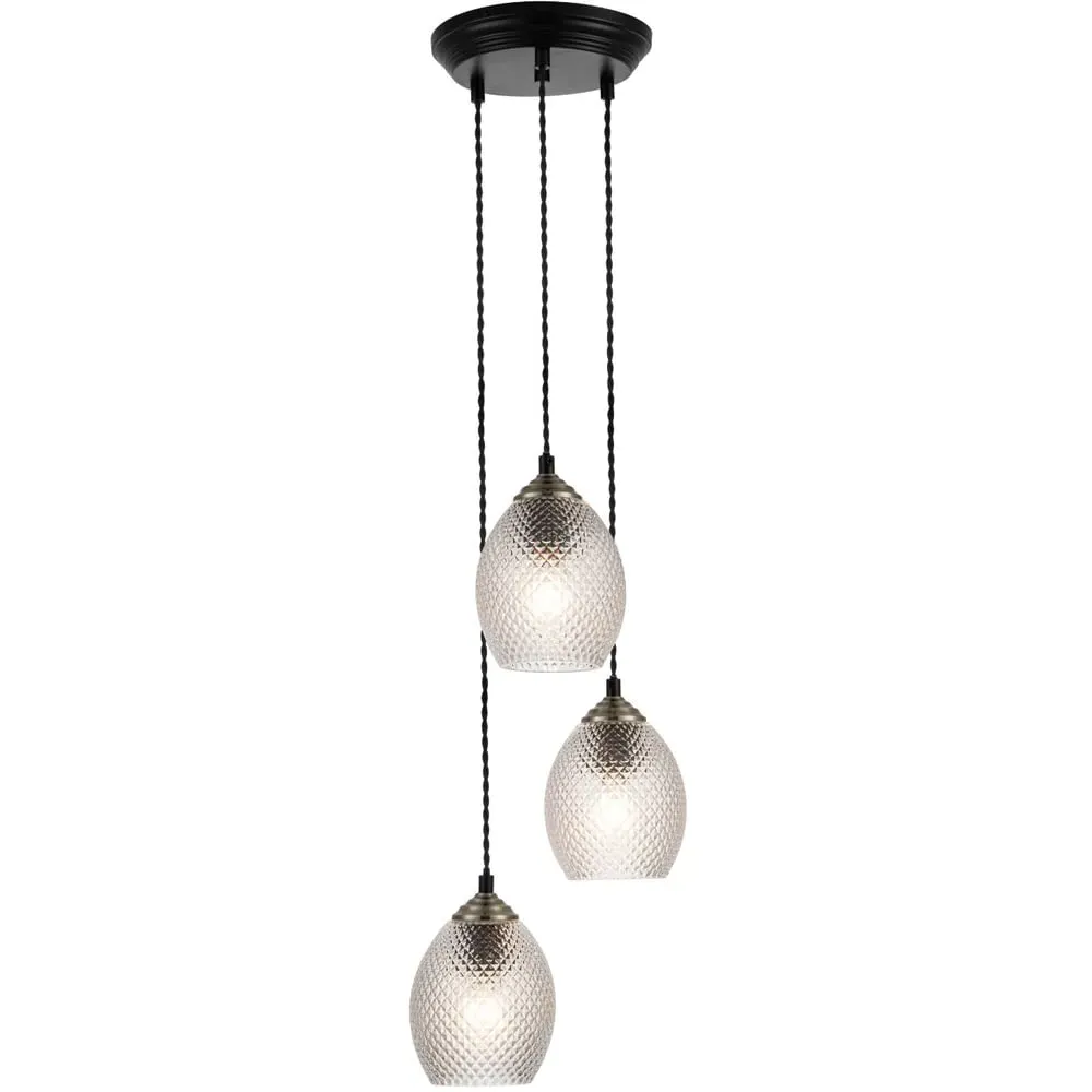 Lorne 3 Light Cluster Pendant Light - Black, Glass image