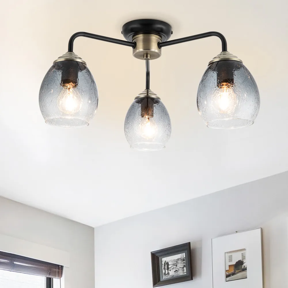 Malanda 3 Light Ceiling Light - Black, Smoky Glass