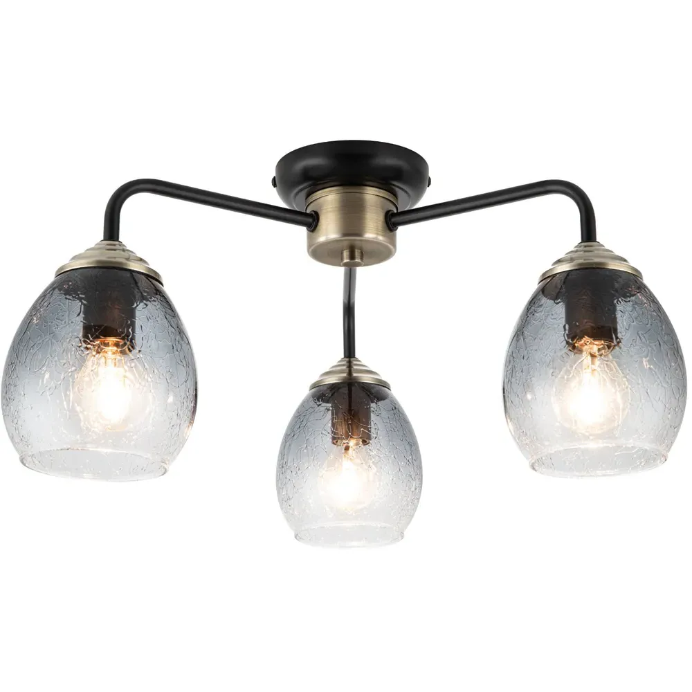 Malanda 3 Light Ceiling Light - Black, Smoky Glass
