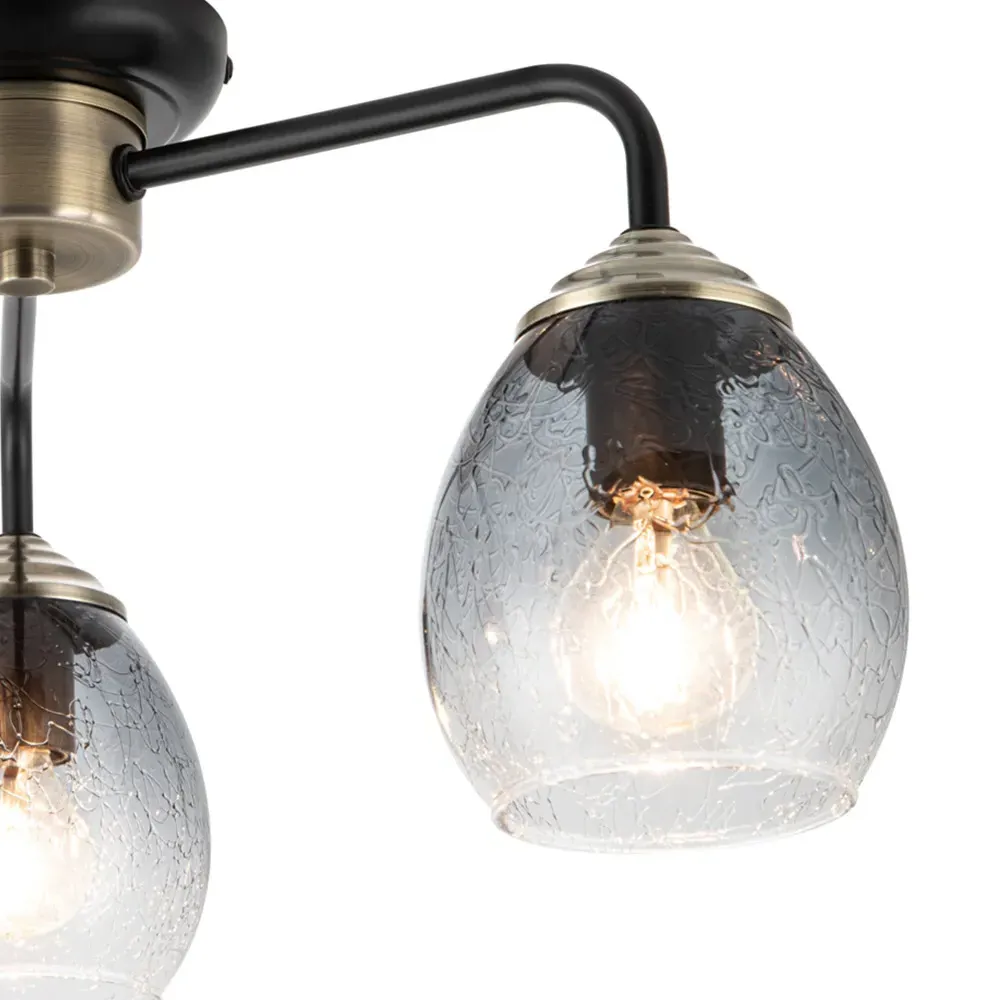 Malanda 3 Light Ceiling Light - Black, Smoky Glass