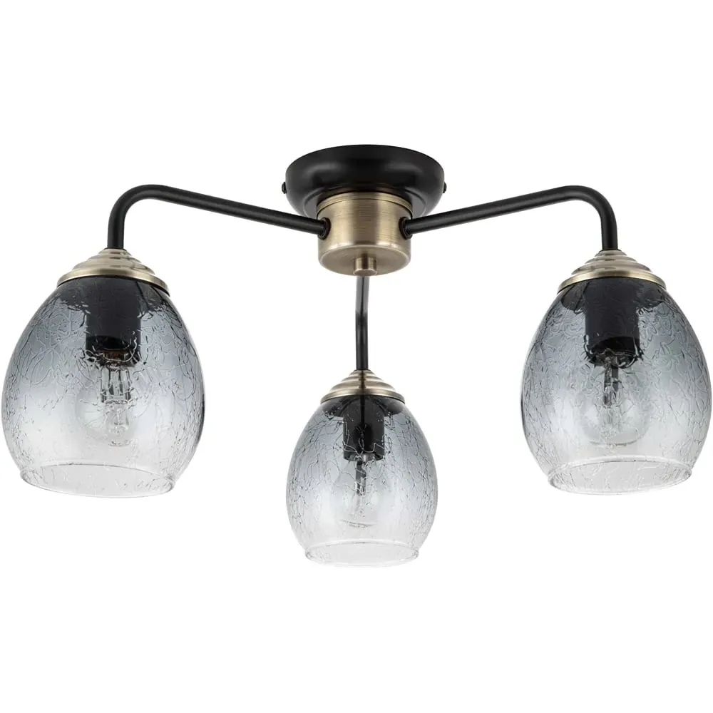 Malanda 3 Light Ceiling Light - Black, Smoky Glass