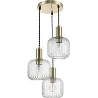 Maple 3 Light Cluster Pendant Light - Gold, Ribbed Glass
