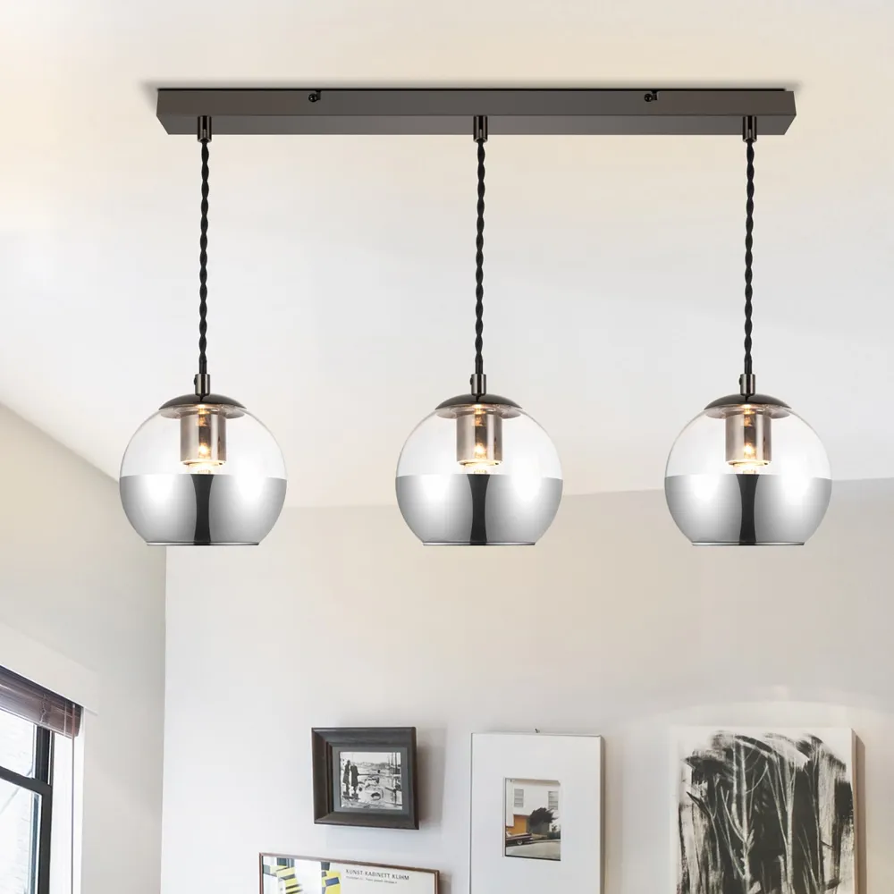 Marlo 3 Light Bar Pendant Light - Black, Smoky Glass