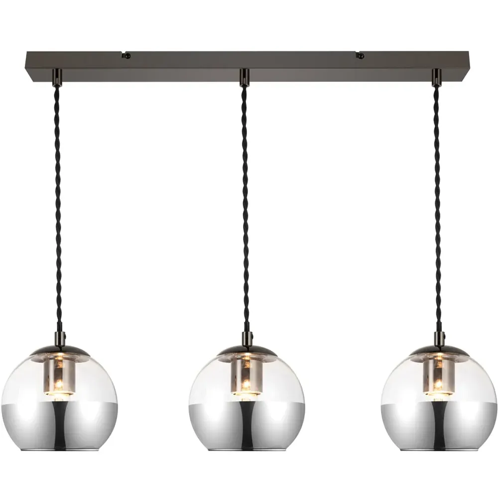Marlo 3 Light Bar Pendant Light - Black, Smoky Glass