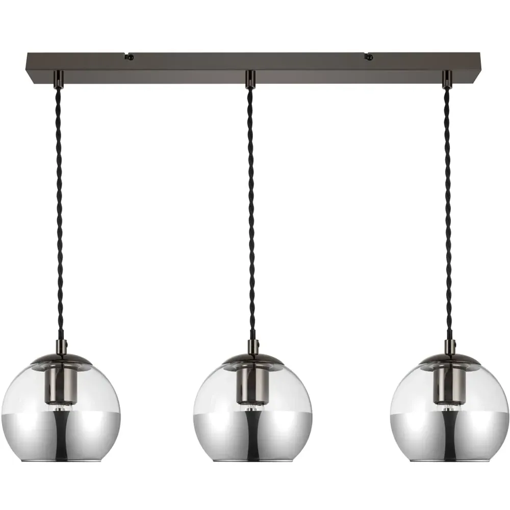 Marlo 3 Light Bar Pendant Light - Black, Smoky Glass