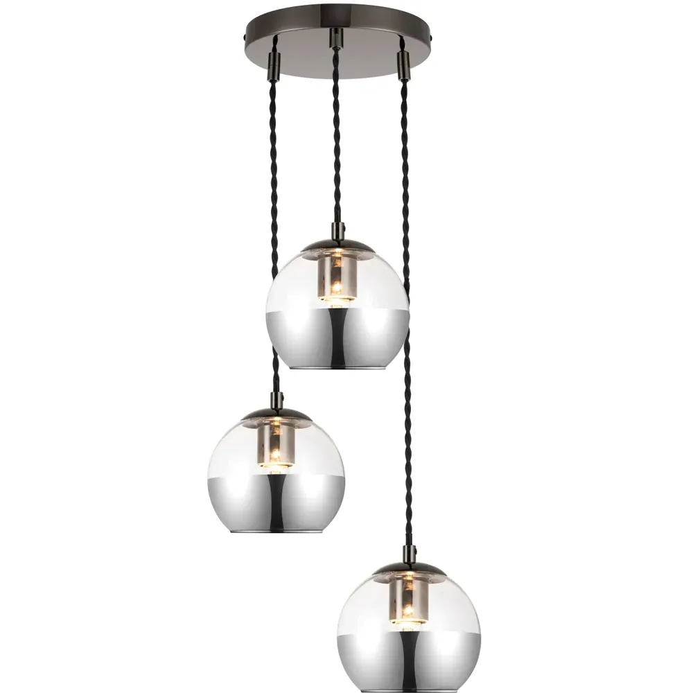 Marlo 3 Light Cluster Pendant Light - Black, Smoky Glass