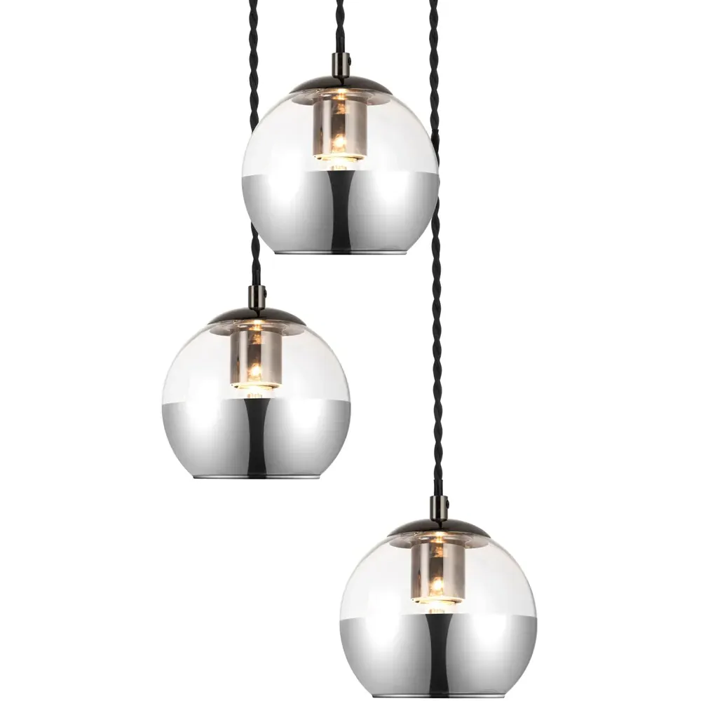 Marlo 3 Light Cluster Pendant Light - Black, Smoky Glass