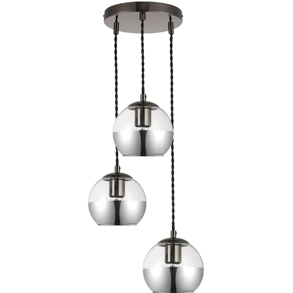 Marlo 3 Light Cluster Pendant Light - Black, Smoky Glass