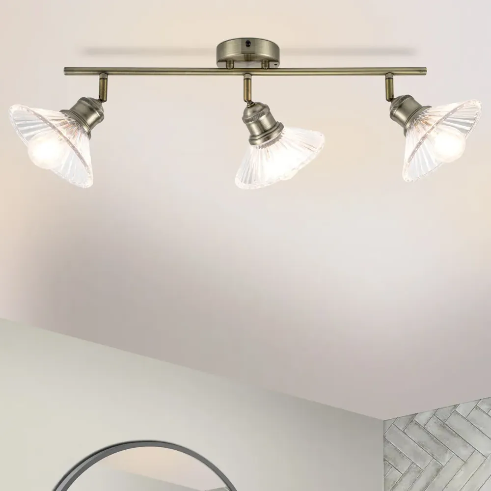 Milan 3 Light Ribbed Glass Spotlight - Gold