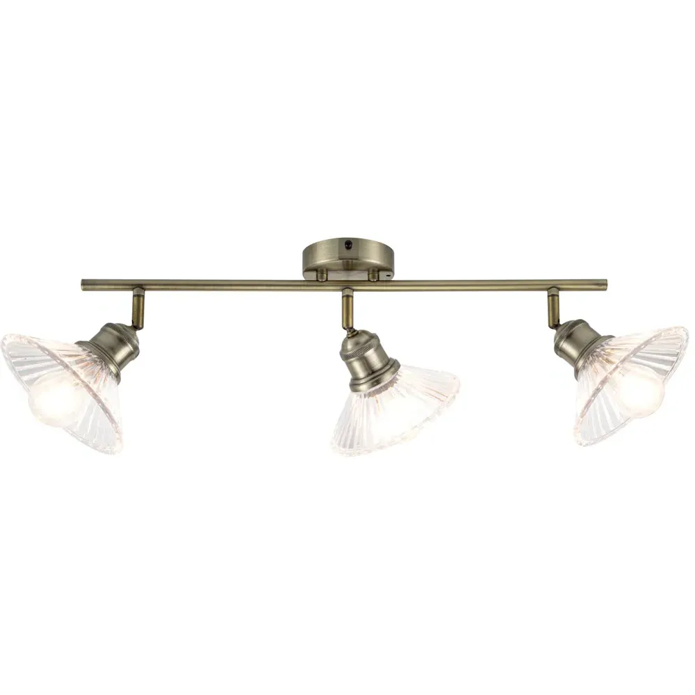 Milan 3 Light Ribbed Glass Spotlight - Gold