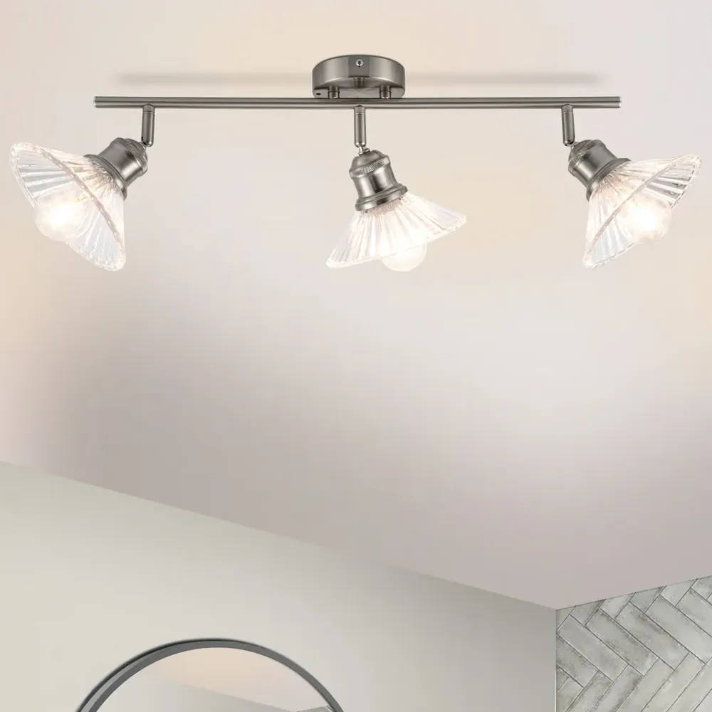 Milan 3 Light Ribbed Glass Spotlight - Silver