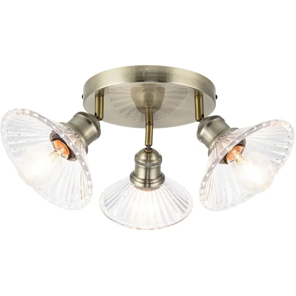 Milan 3 Light Round Plate Ribbed Glass Spotlight - Gold