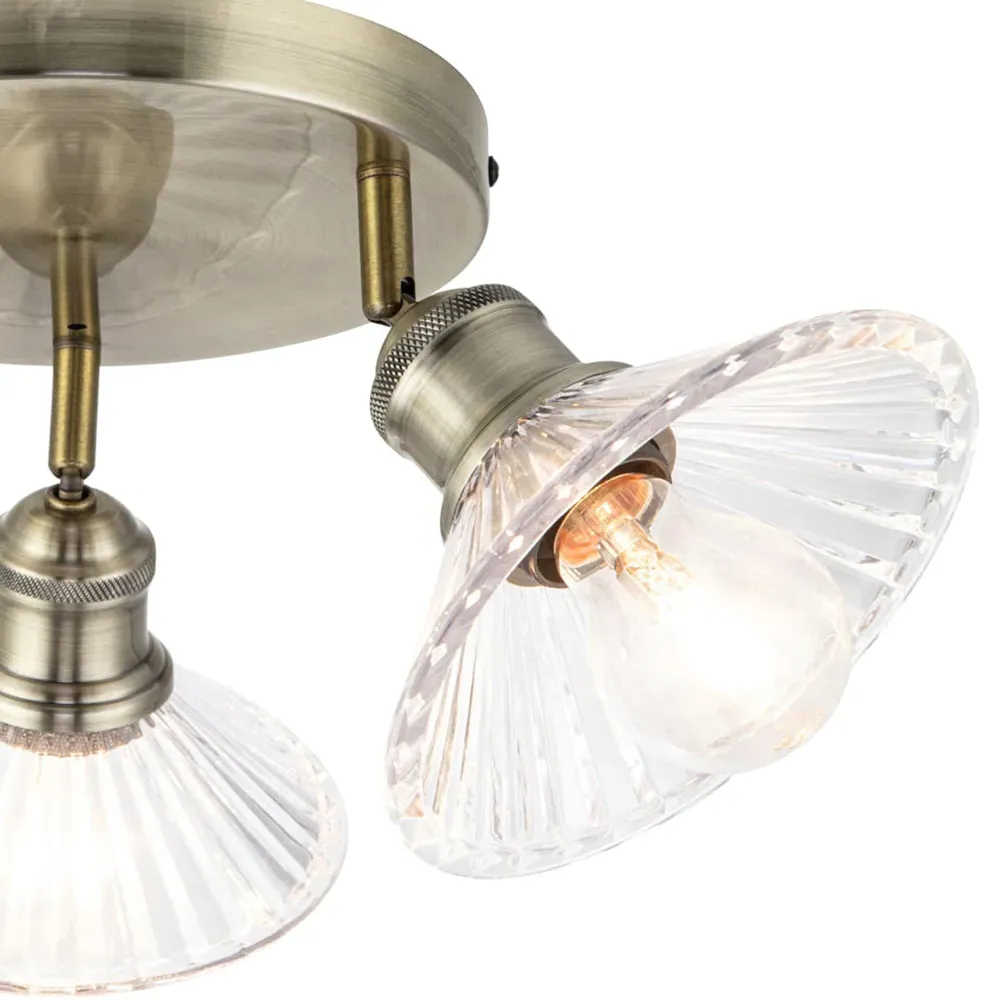 Milan 3 Light Round Plate Ribbed Glass Spotlight - Gold