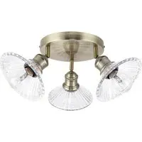 Milan 3 Light Round Plate Ribbed Glass Spotlight - Gold