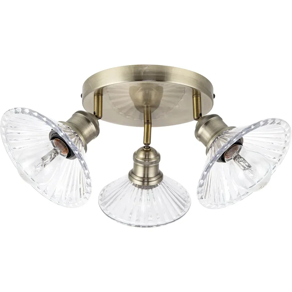Milan 3 Light Round Plate Ribbed Glass Spotlight - Gold