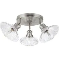 Milan 3 Light Round Plate Ribbed Glass Spotlight - Silver