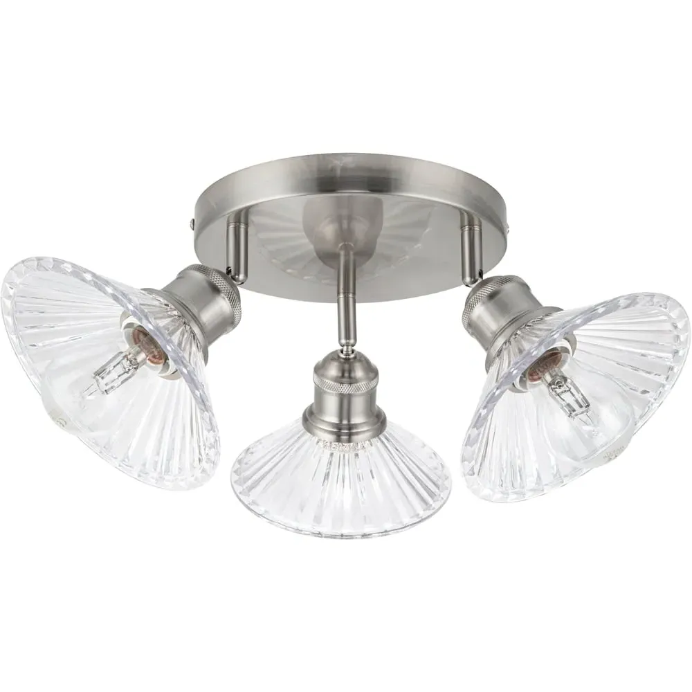 Milan 3 Light Round Plate Ribbed Glass Spotlight - Silver