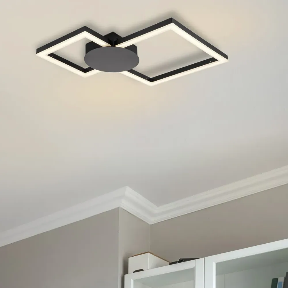 Miles 2 Square LED Flush Ceiling Light - Black, Matt Black