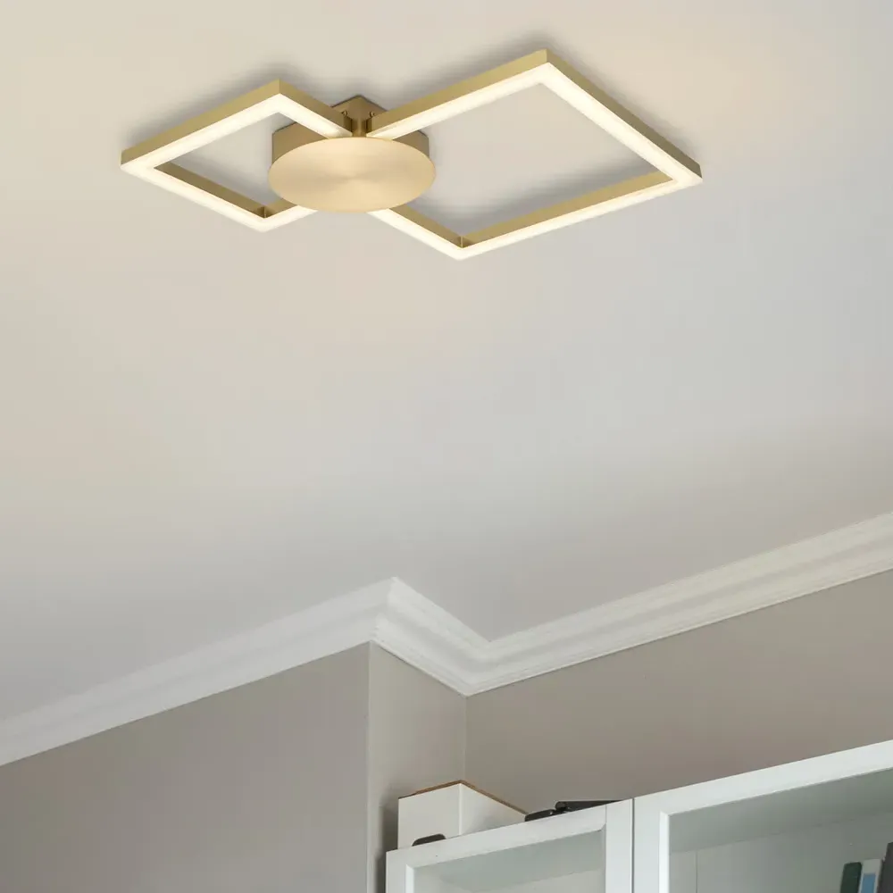 Miles 2 Square LED Flush Ceiling Light - Gold, Brushed Brass