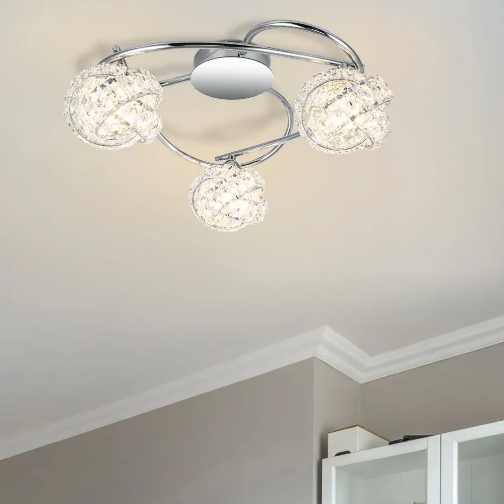 Mirri 3 Light Glass Beaded Shade Ceiling Light - Silver, Chrome