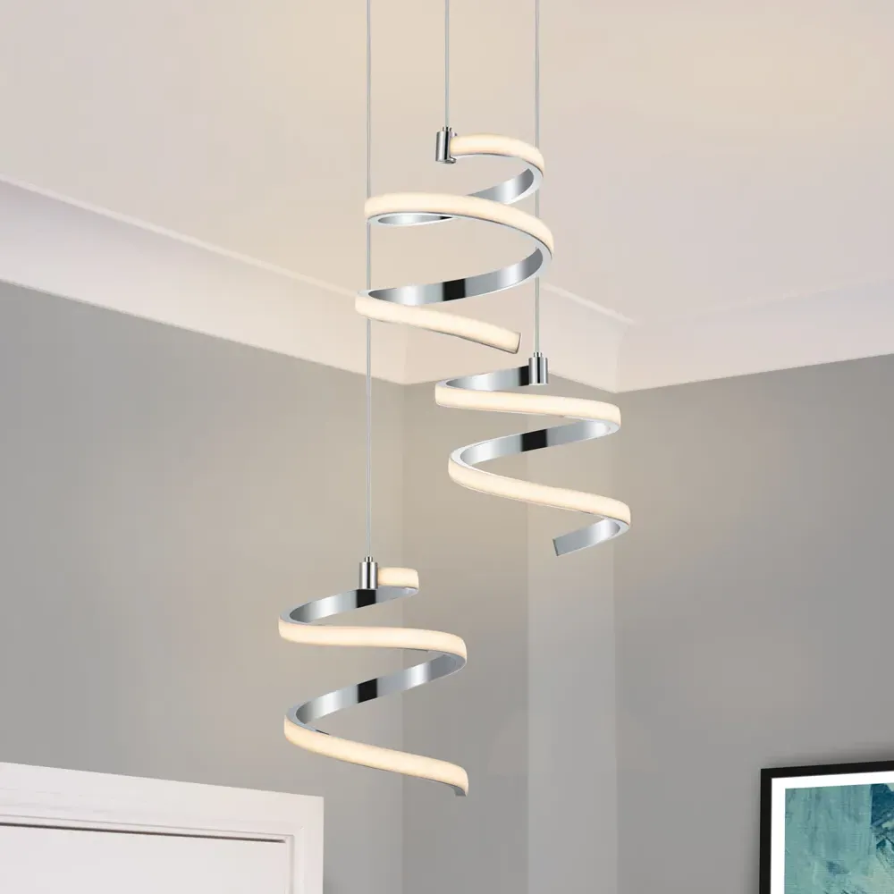 Nyah 3 Light Spiral Cluster LED Pendant Light - Chrome