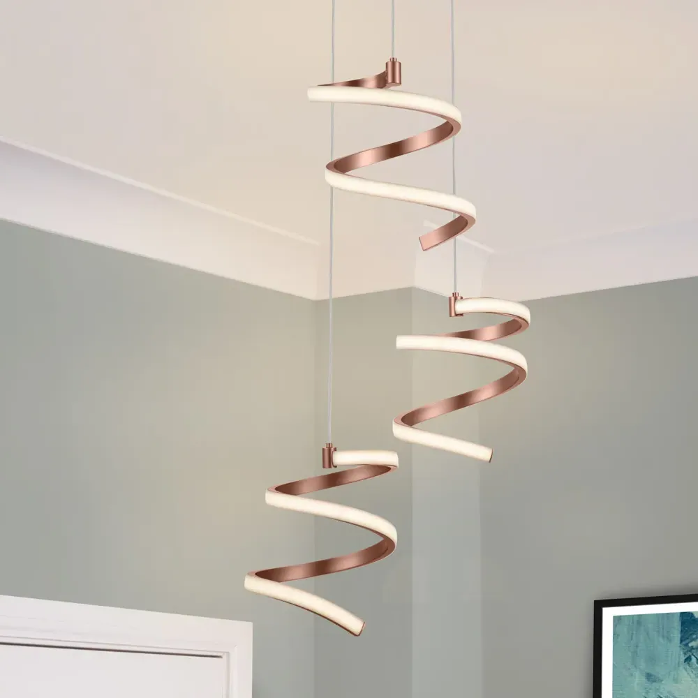 Nyah 3 Light Spiral Cluster LED Pendant Light - Gold