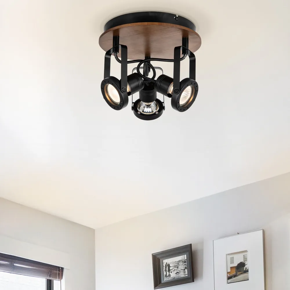 Riverton 3 Light Spotlight - Matt Black, Walnut