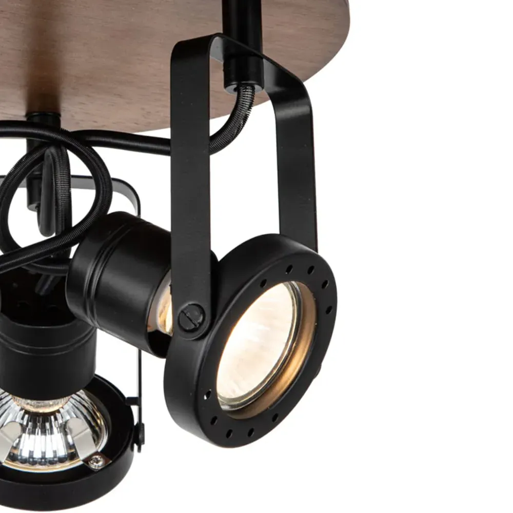 Riverton 3 Light Spotlight - Matt Black, Walnut