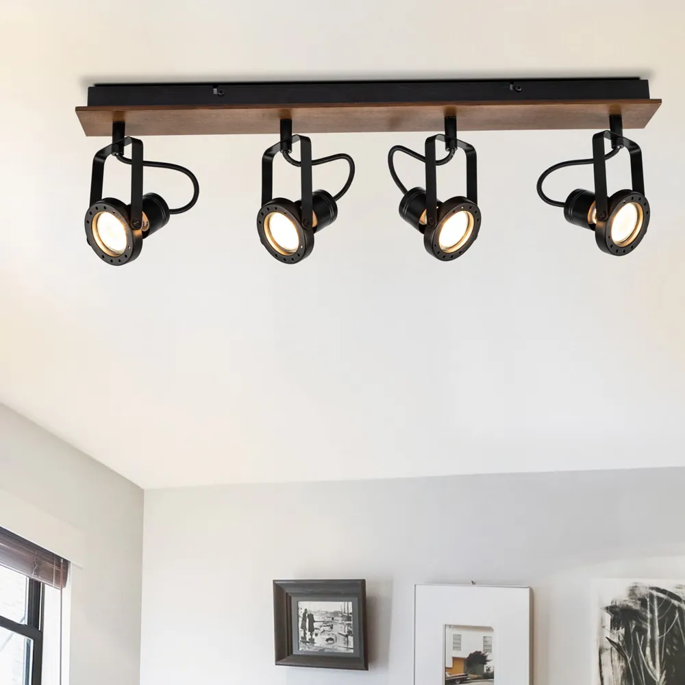 Riverton 4 Light Spotlight - Matt Black, Walnut