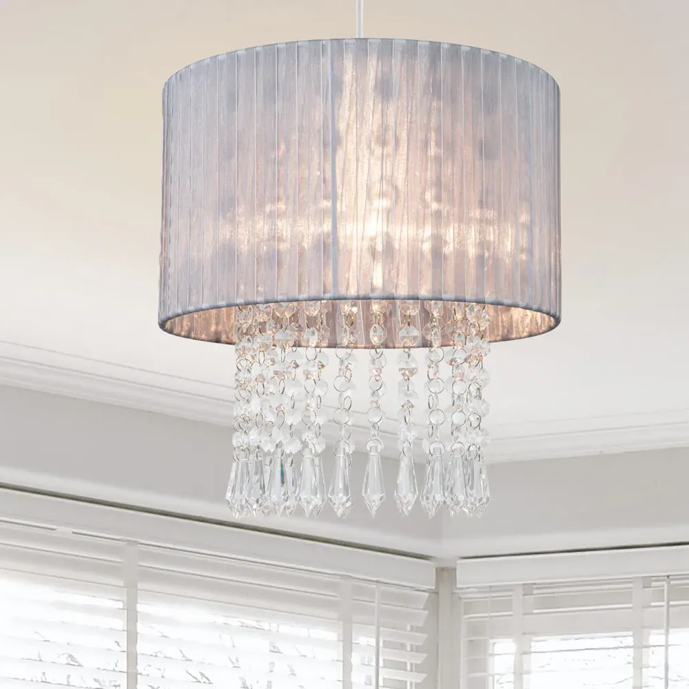 Winni Beaded Voile Easyfit Lamp Shade - Silver