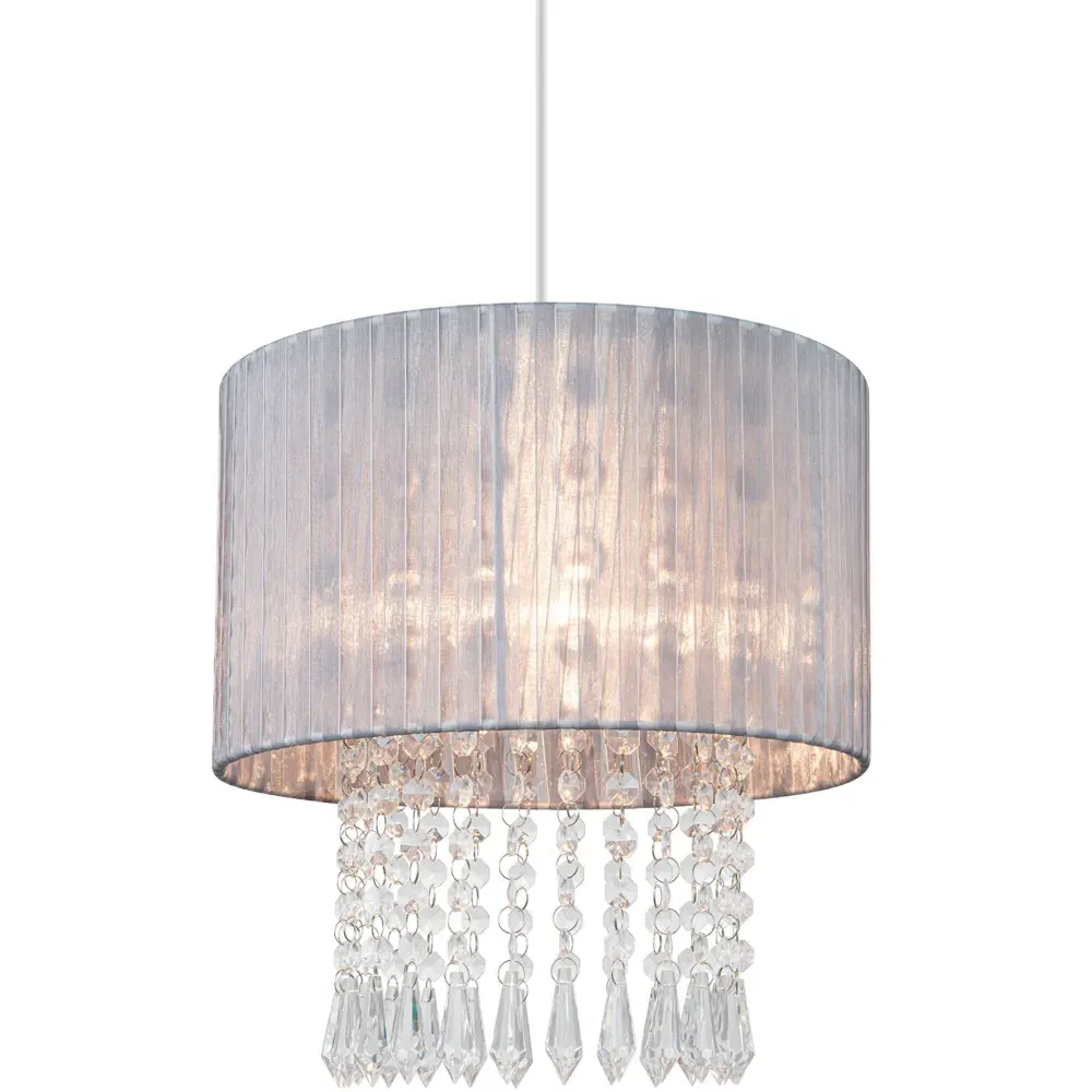 Winni Beaded Voile Easyfit Lamp Shade - Silver