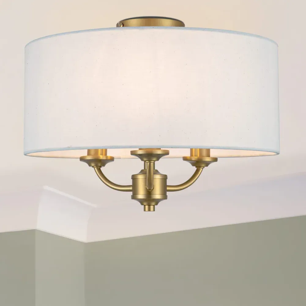 Winston 3 Light Faux Linen Ceiling Light - Gold