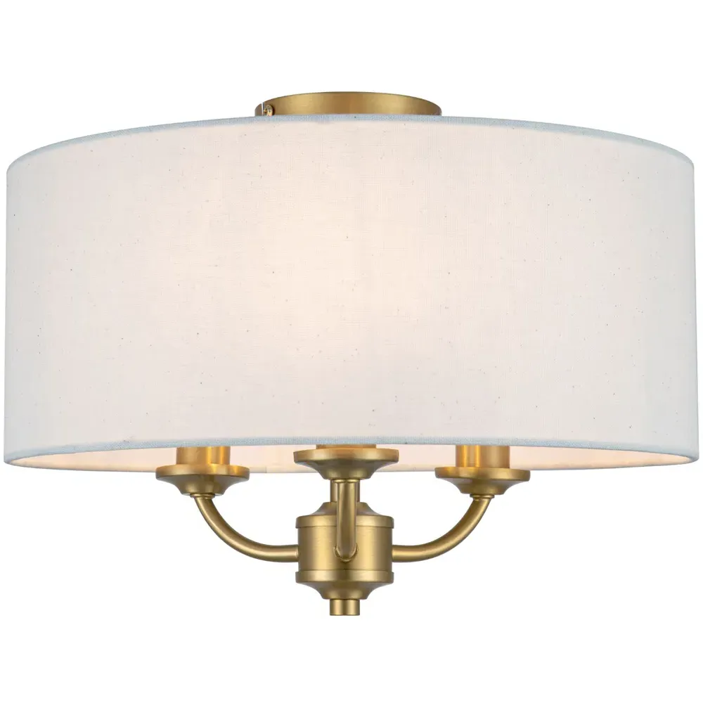 Winston 3 Light Faux Linen Ceiling Light - Gold