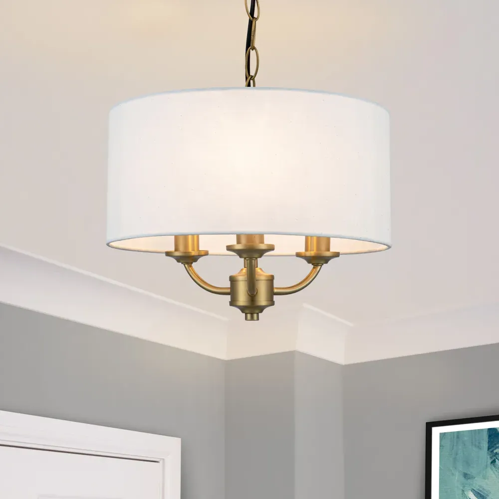Winston 3 Light Faux Linen Pendant Light - Gold
