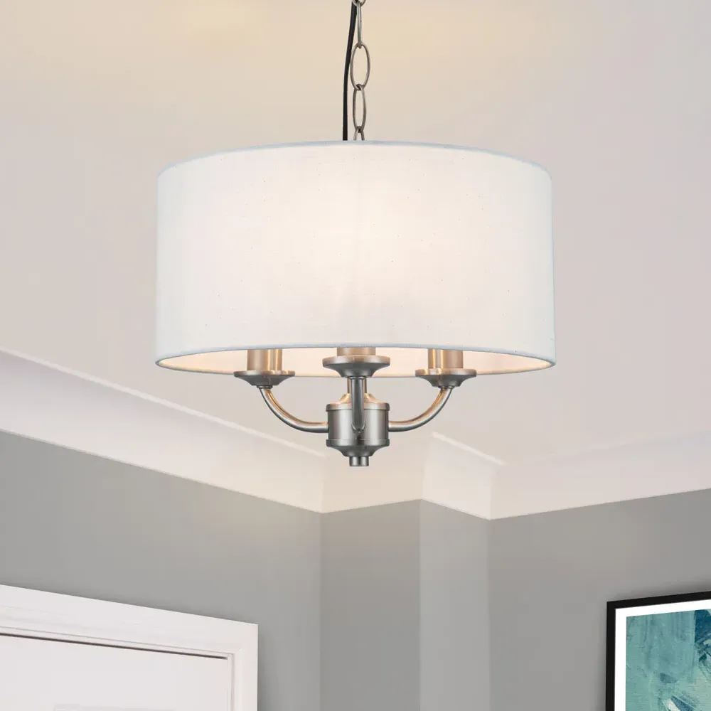 Winston 3 Light Faux Linen Pendant Light - Silver