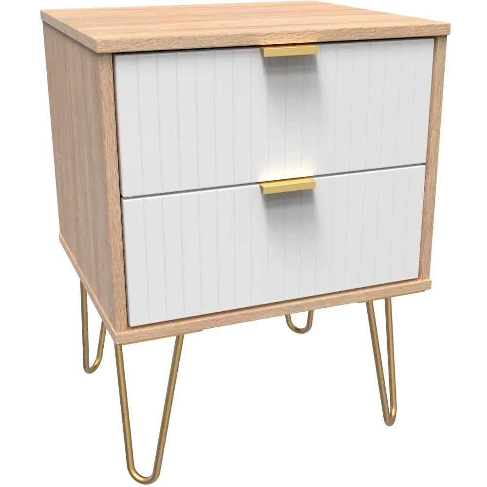 2 Drawer Bedside Table - White, Bardolino Oak