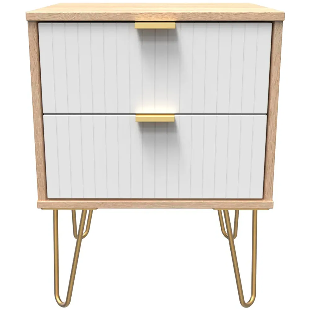 2 Drawer Bedside Table - White, Bardolino Oak