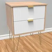 2 Drawer Bedside Table - White, Bardolino Oak