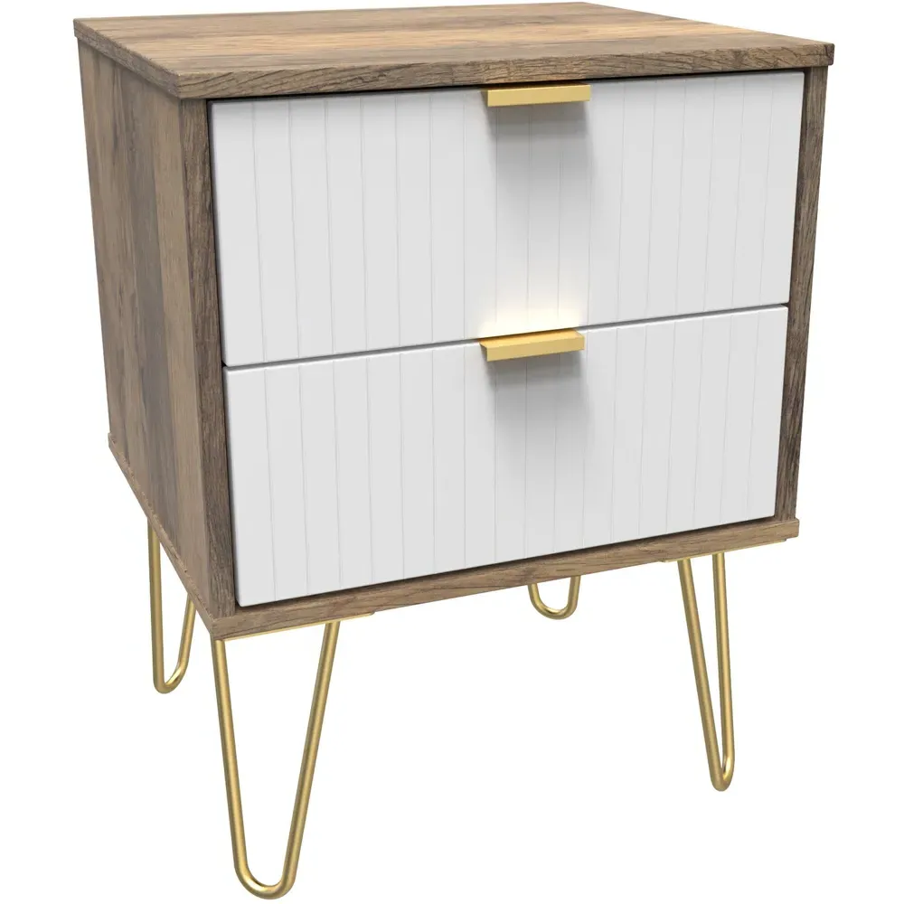 2 Drawer Bedside Table - White, Vintage Oak