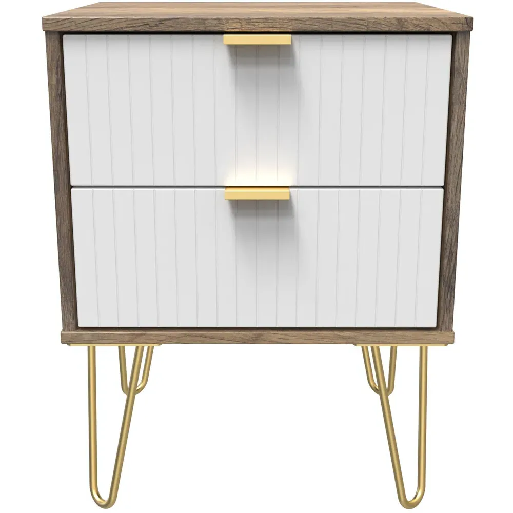 2 Drawer Bedside Table - White, Vintage Oak