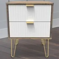 2 Drawer Bedside Table - White, Vintage Oak