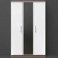 3 Door Tall Mirrored Wardrobe - White, Bardolino Oak