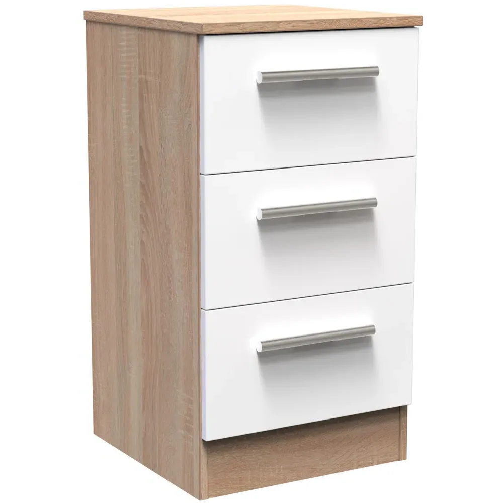 3 Drawer Bedside Cabinet - White, Bardolino Oak